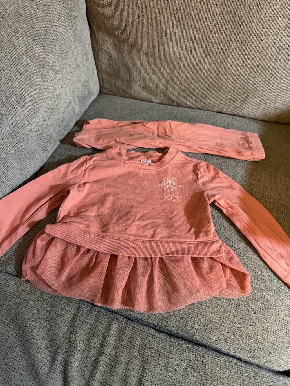 Carter's Peach Long-Sleeve Tulle-Hem Top with pants